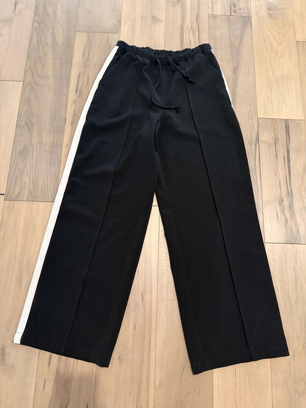 Athleta Black Wide Leg Track Pants with Side Stripe XS